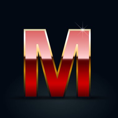 Kırmızı parlak metalik mektup M siyah arka plan üzerine büyük harf