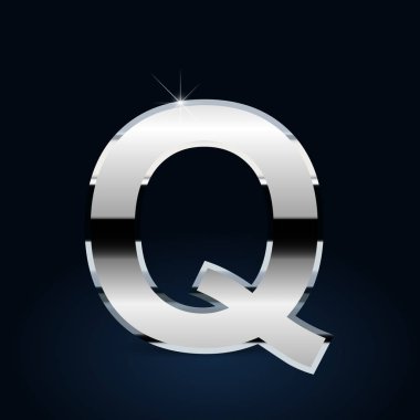 Harf Q siyah arka plan üzerine büyük krom