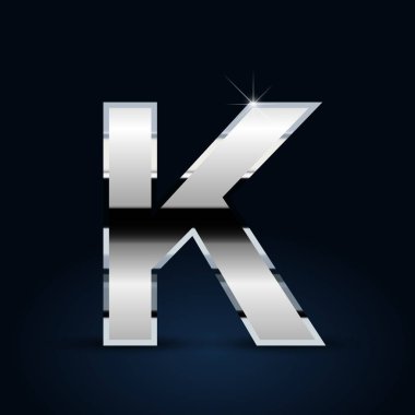 Siyah arka plan üzerine büyük K harfi krom