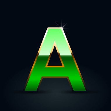 Yeşil parlak metalik siyah arka plan üzerine bir büyük harf