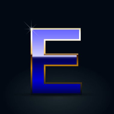 Mavi parlak metalik siyah arka plan üzerine büyük E harfi