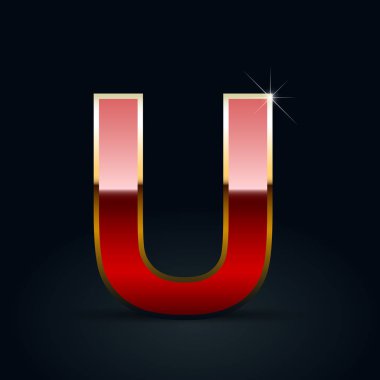 Kırmızı parlak metalik mektup siyah arka plan üzerine büyük harf U