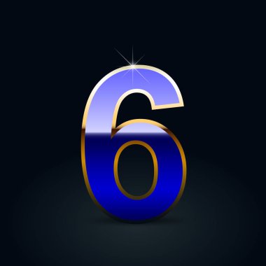 Parlak metalik 6 numaralı siyah arka plan mavi