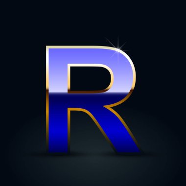 Mavi parlak metalik siyah arka plan üzerine büyük R harfi