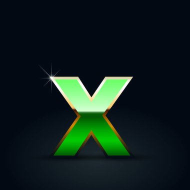 Siyah zemin üzerine yeşil parlak metalik harf X küçük