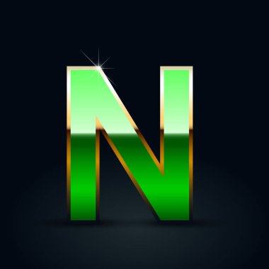 Yeşil parlak metalik harf N siyah arka plan üzerine büyük harf