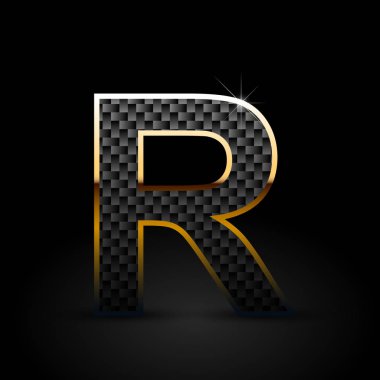 Siyah karbon fiber siyah arka plan üzerine büyük R harfi