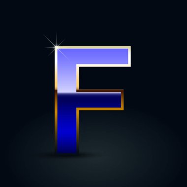 Mavi parlak metalik siyah arka plan üzerine büyük F harfi