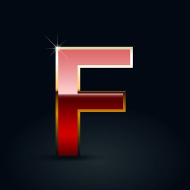 Kırmızı parlak metalik mektup siyah arka plan üzerine büyük harf F
