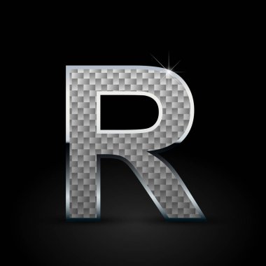Beyaz karbon fiber siyah arka plan üzerine büyük R harfi