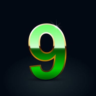 Yeşil parlak metalik 9 numara siyah arka plan üzerine