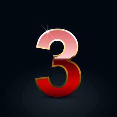 Kırmızı parlak metalik sayısı 3 siyah arka plan üzerine