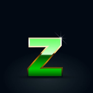Yeşil parlak metalik harf Z küçük siyah arka plan üzerine