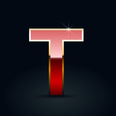 Kırmızı parlak metalik mektup T siyah arka plan üzerine büyük harf