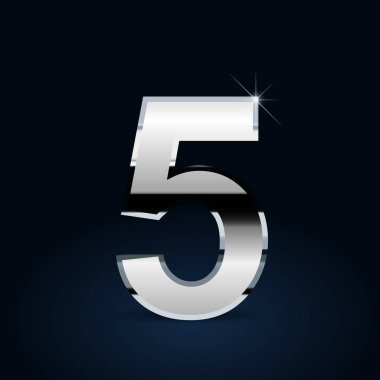 Sayı 5 siyah arka plan üzerine krom
