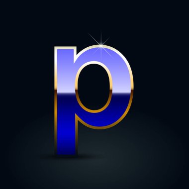 Mavi parlak metalik mektup P küçük siyah arka plan üzerine