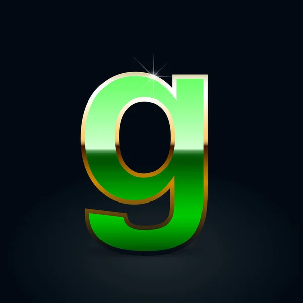 Green Glossy Metallic Letter Lowercase Black Background — Stock Vector