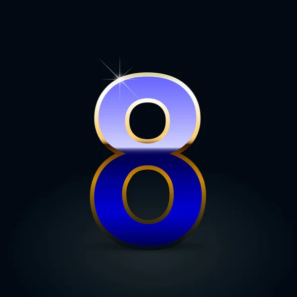 Bleu Brillant Métallique Numéro Sur Fond Noir — Image vectorielle