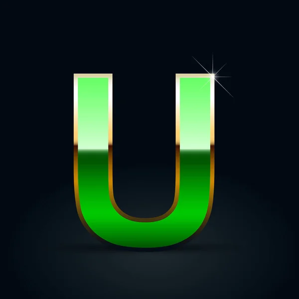 Green glossy metallic letter U uppercase on black background