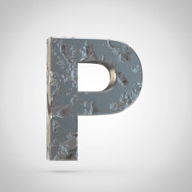 Metal harf P beyaz arka plan üzerinde büyük kırık