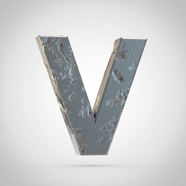 Metal harf V beyaz arka plan üzerinde büyük kırık