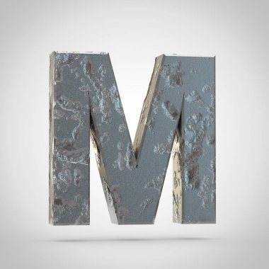 Metal harf M beyaz arka plan üzerinde büyük kırık