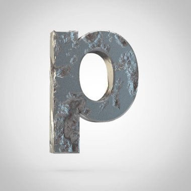 Metal harf P küçük beyaz arka plan üzerinde kırık