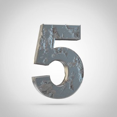 Beyaz arka plan üzerinde kırık metal sayı 5