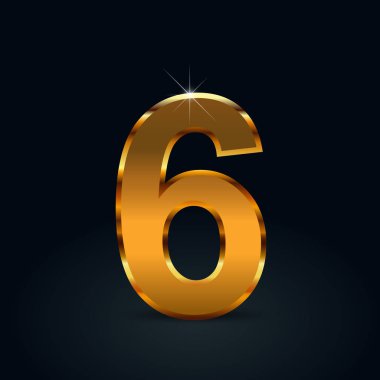 Siyah arka plan üzerine izole koyu altın sayı 6