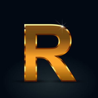 Siyah arka plan üzerine izole koyu altın harf büyük harf R