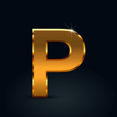 Koyu Altın P harfi büyük harfe izole üzerinde siyah arka plan
