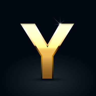 Siyah arka plan üzerine izole altın harf büyük harf Y