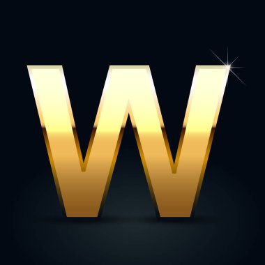 Siyah arka plan üzerine izole altın harf büyük harf W