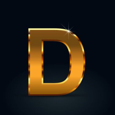 Siyah arka plan üzerine izole koyu altın harf büyük harf D