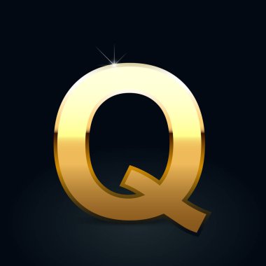 Altın harf büyük harf Q siyah arka plan üzerine izole