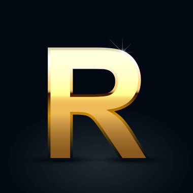 Altın harf R büyük siyah arka plan üzerine izole