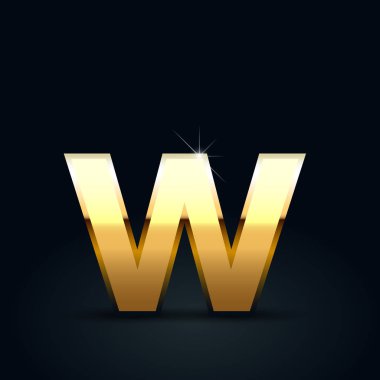 Altın harf W küçük siyah arka plan üzerine izole