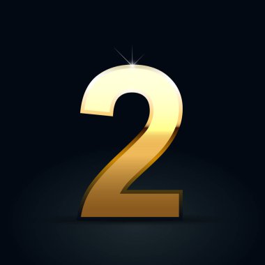 Altın sayı 2 siyah arka plan üzerine izole