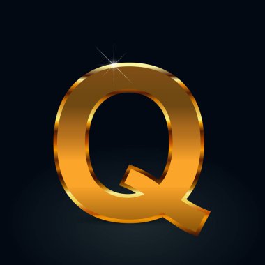 Siyah arka plan üzerine izole koyu altın harf büyük harf Q