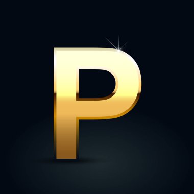 Altın P harfi büyük harfe izole üzerinde siyah arka plan