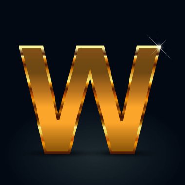Siyah arka plan üzerine izole koyu altın harf büyük harf W