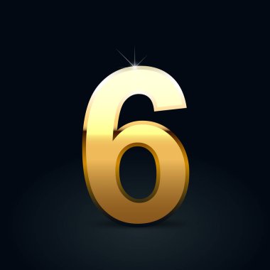 Altın sayı 6 siyah arka plan üzerine izole