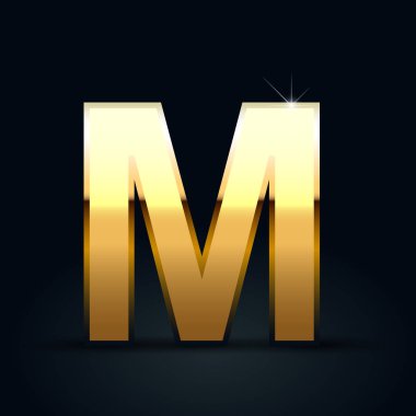 Siyah arka plan üzerine izole altın harf büyük harf M