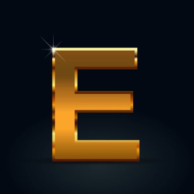 Siyah arka plan üzerine izole koyu altın harf büyük harf E