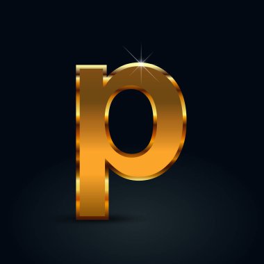 Koyu altın harf P küçük harf izole üzerinde siyah arka plan