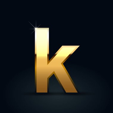 Altın harf K küçük siyah arka plan üzerine izole