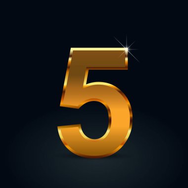 Siyah arka plan üzerine izole koyu altın sayı 5