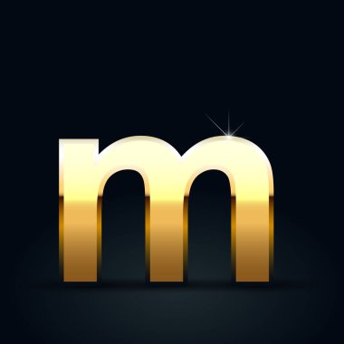Siyah arka plan üzerine izole altın harf M küçük