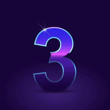 Parlak metalik 80s retro tarzı sayısı 3 koyu mor arka plan