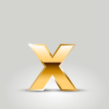 Altın harf x beyaz arka plan üzerinde izole küçük yazı tipi 